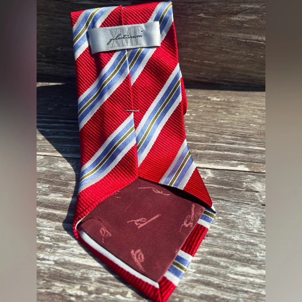 XMI Platinum necktie‎ formal men’s tie red blue green striped Italian silk USA